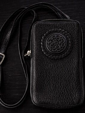Brighton Black Leather Phone Crossbody Wallet Purse